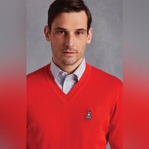 Psycho Bunny Ling Sleeve Cotton V-Neck Sweater Size Medium